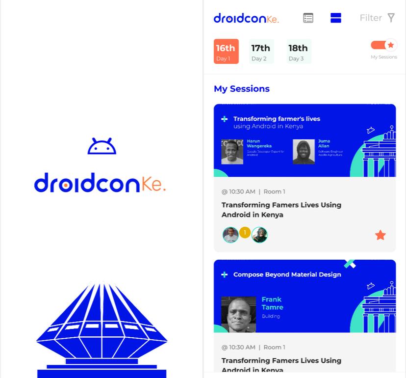Droid Con ke Event app homepage